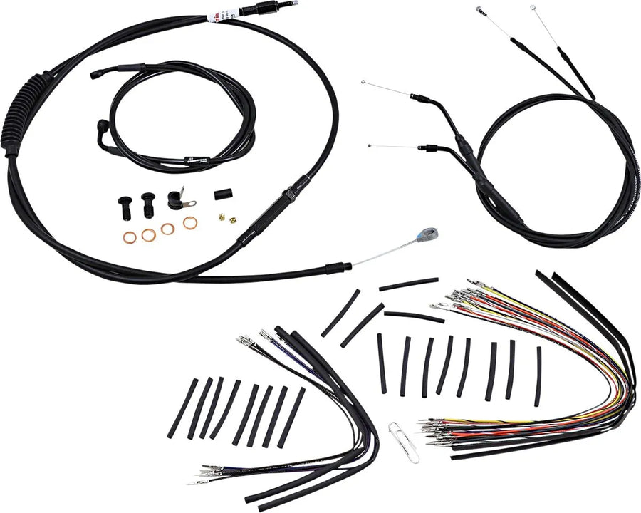 harley davidson fxdwg [BURLY BRAND] - Complete Black Vinyl Handlebar Cable/Line Kit for Ape Hangers