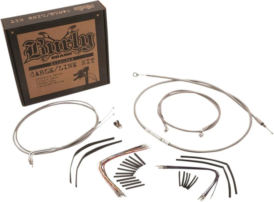 harley davidson fxsb [BURLY BRAND] - Complete stainless steel braided handlebar cable/brake line kit