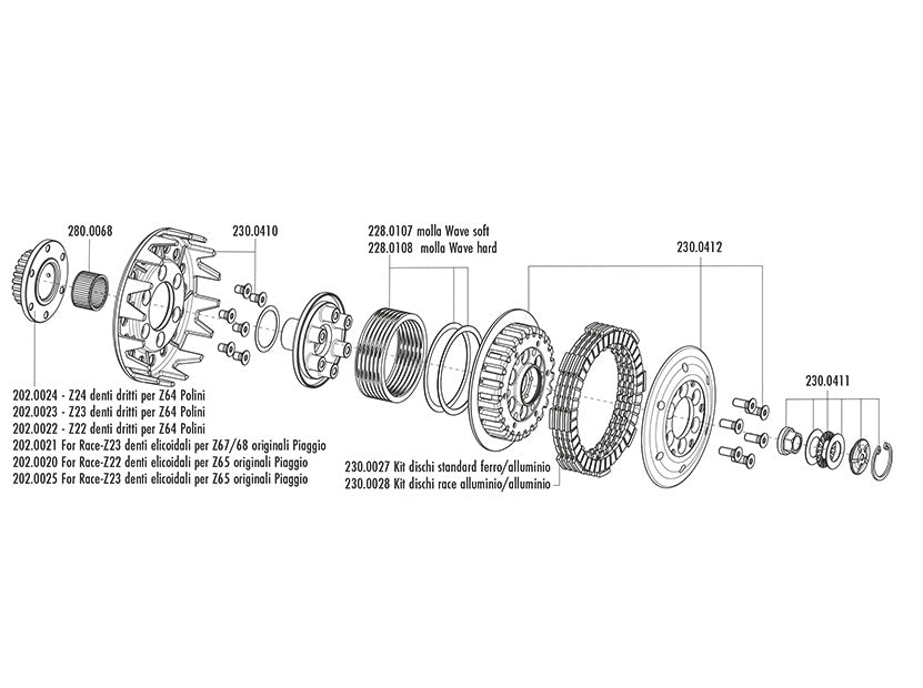 Vespa Vespa 150 [1977-1981] - racing clutch with Z23 sprocket with helical teeth