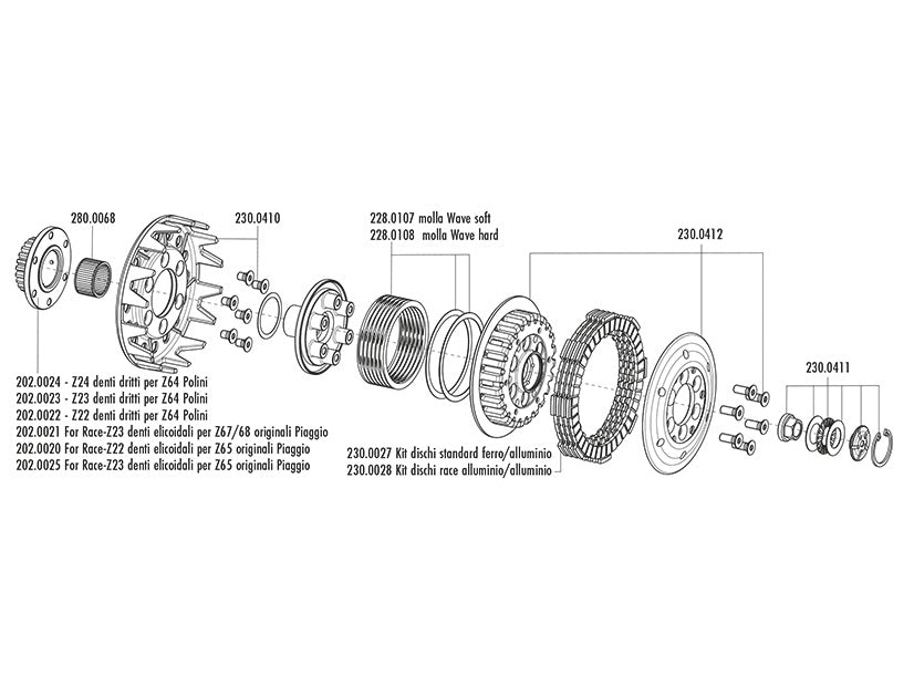 Vespa PX E Arcobaleno Electric Starter 150 [1981-1997] - racing clutch with Z22 sprocket with helical teeth