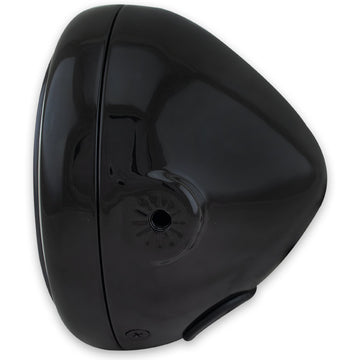Horizon LED headlight with shiny black metal housing – side view