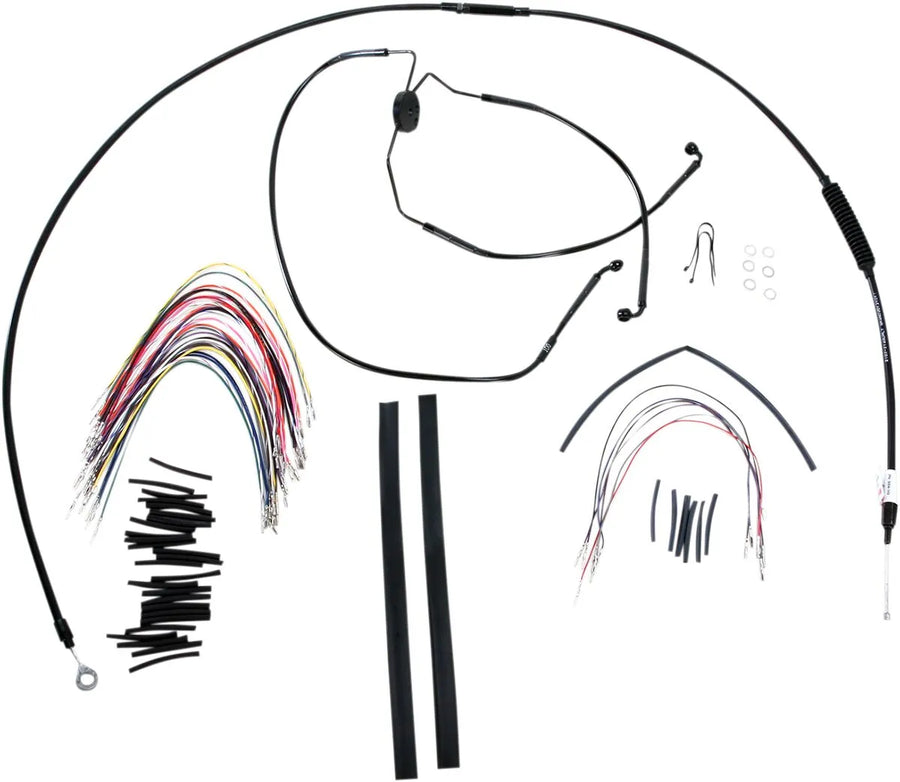 harley davidson flhtc [BURLY BRAND] - Complete Black Vinyl Handlebar Cable/Line Kit for Ape Hanger