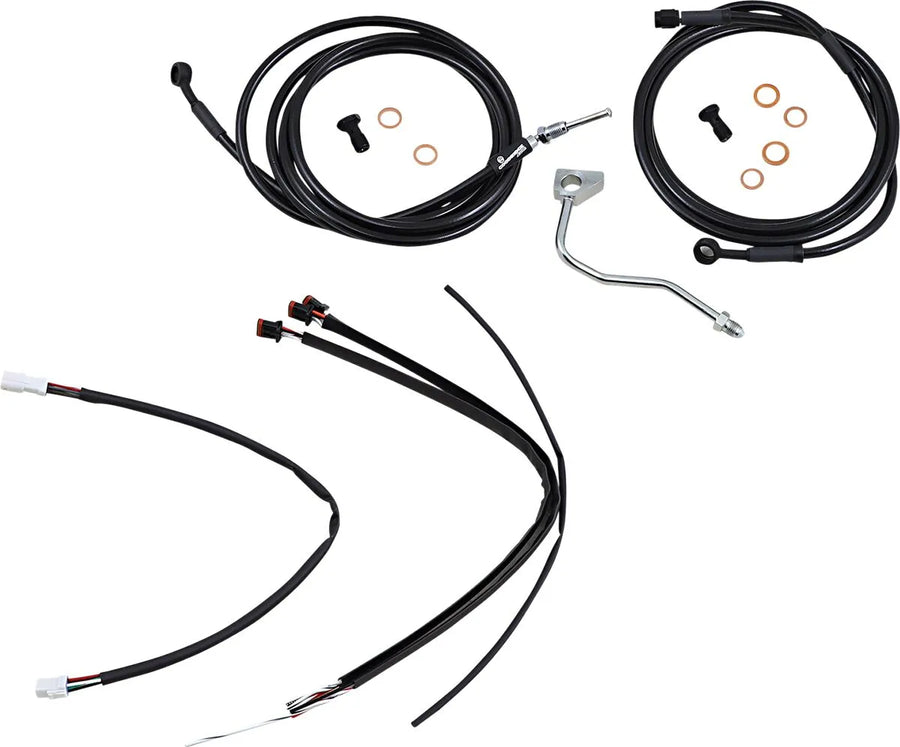 harley davidson flhrxs [BURLY BRAND] - Complete Black Vinyl Handlebar Cable/Line Kit for Ape Hanger