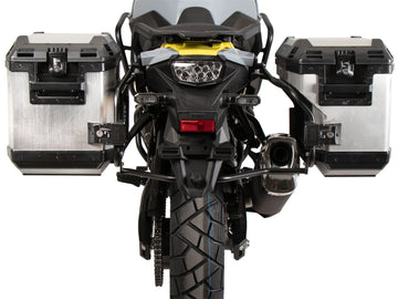 Suzuki V-Strom 800 DE [2023-2026] - Kofferträgerset Cutout schwarz inkl. Xplorer Cutout silber Kofferset