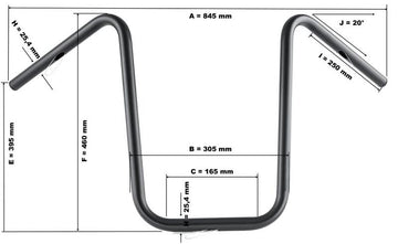 Yamaha Xvs 1100 Drag Star [HIGHWAY HAWK] - Bad Hawk 1 inch handlebar with 3 holes, 845mm wide 370mm high, chrome