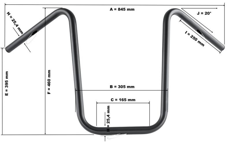 Yamaha Xvs 950 [HIGHWAY HAWK] - Bad Hawk 1 inch handlebar with 3 holes, 845mm wide 370mm high, chrome
