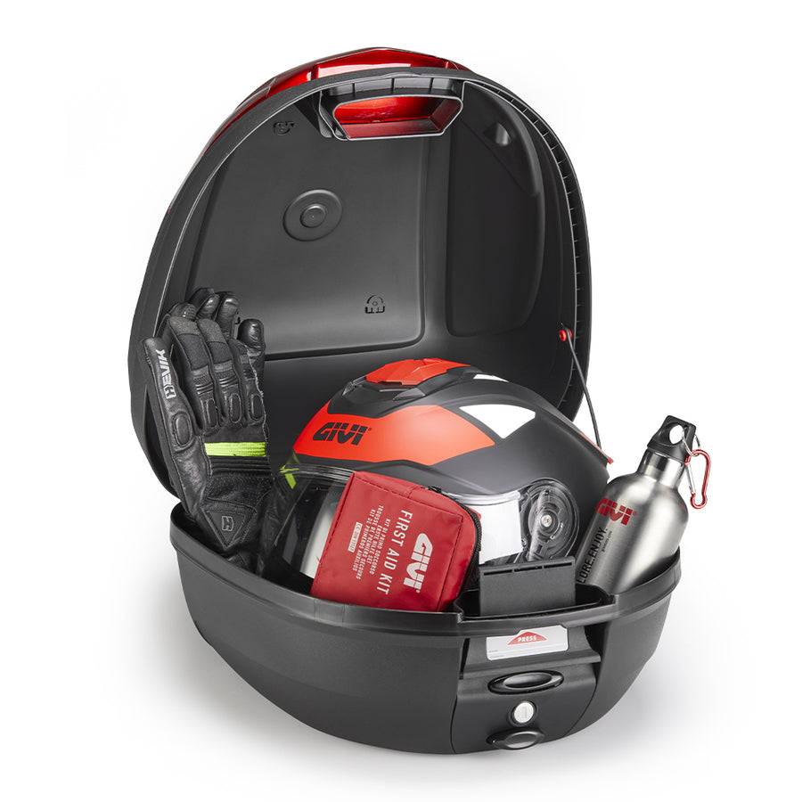 E300 - Monolock top case, 30 L., black - with red reflector, with plate and universal kit