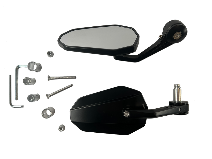 Universal motorcycle handlebar end mirror [E-mark] - rear view mirror aluminum black front view