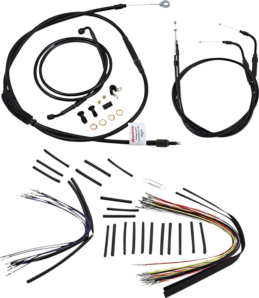 harley davidson flst [BURLY BRAND] - Complete Black Vinyl Handlebar Cable/Line Kit for Ape Hanger