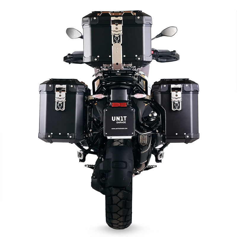 BMW R nineT 1200 Roadster [2014-2023] - Atlas 44L Universal-Aluminium-Topcase + -Gepäckträger mit Soziusgriffen zur Befestigung der Topcaseplatte