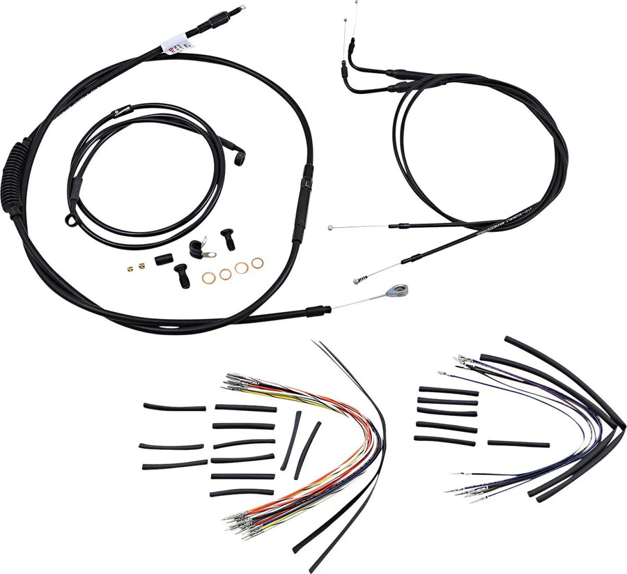 harley davidson flst [BURLY BRAND] - Complete Black Vinyl Handlebar Cable/Line Kit for Ape Hanger