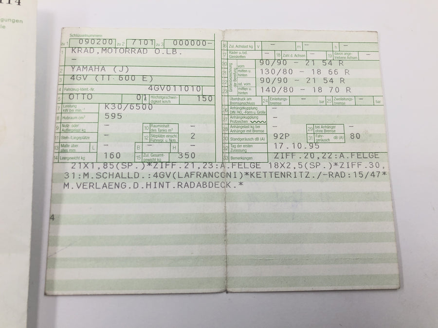 Yamaha TT 600 E 4GV [1995] - Rahmen Hauptrahmen mit Papieren