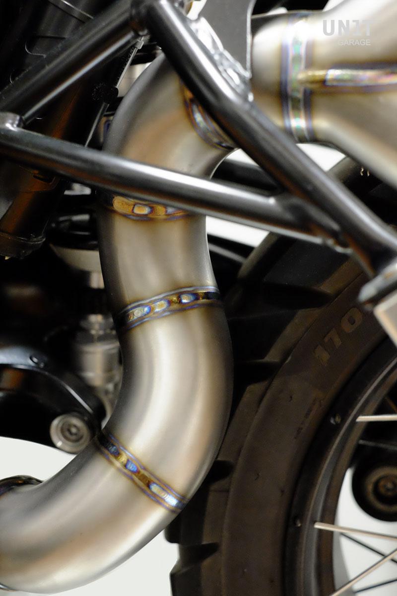 BMW R nineT 1200 Urban G/S (hoher Auspuff) [2017-2023] - Titanium Scrambler Doppelter Schalldämpfer mit sichtbarer Schweißnaht