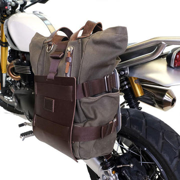 BMW R nineT 1200 Urban G/S (hoher Auspuff) [2017-2023] - Aluminium-Taschenhalter mit verstellbarer Lederfront, Schnellkupplung und Rahmen